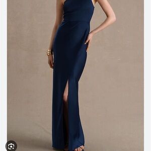 BHLDN Dylan One-Shoulder Satin Side-Slit Gown